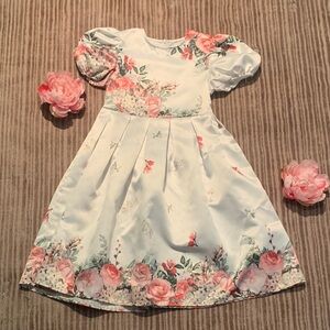 Elegant Floral Kids Dress in White and Pink